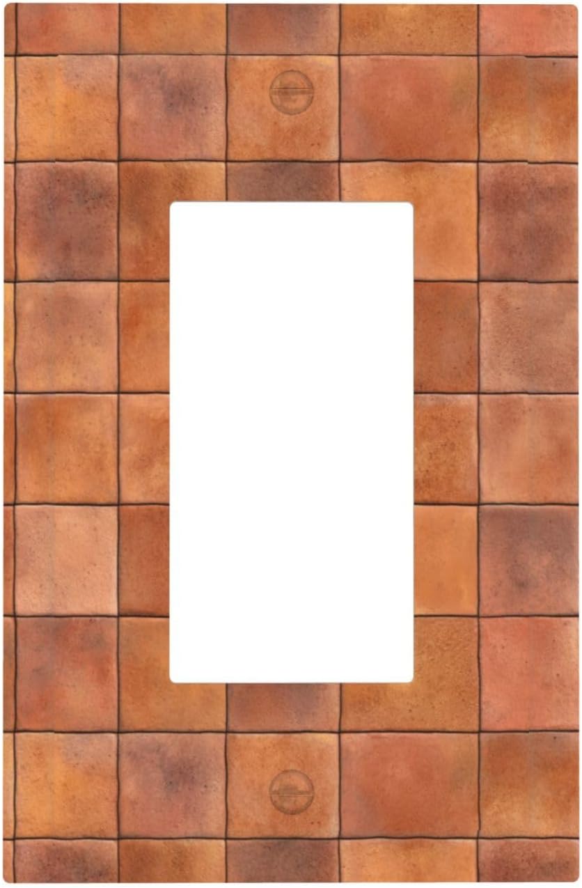 Single Square Terracotta Tile Texture Light Switch Wall Plate Faceplate Cover Single Rocker 1 Gang Decorator Outlet Receptacle Covers for Home Kitchen Room Bathroom Decor