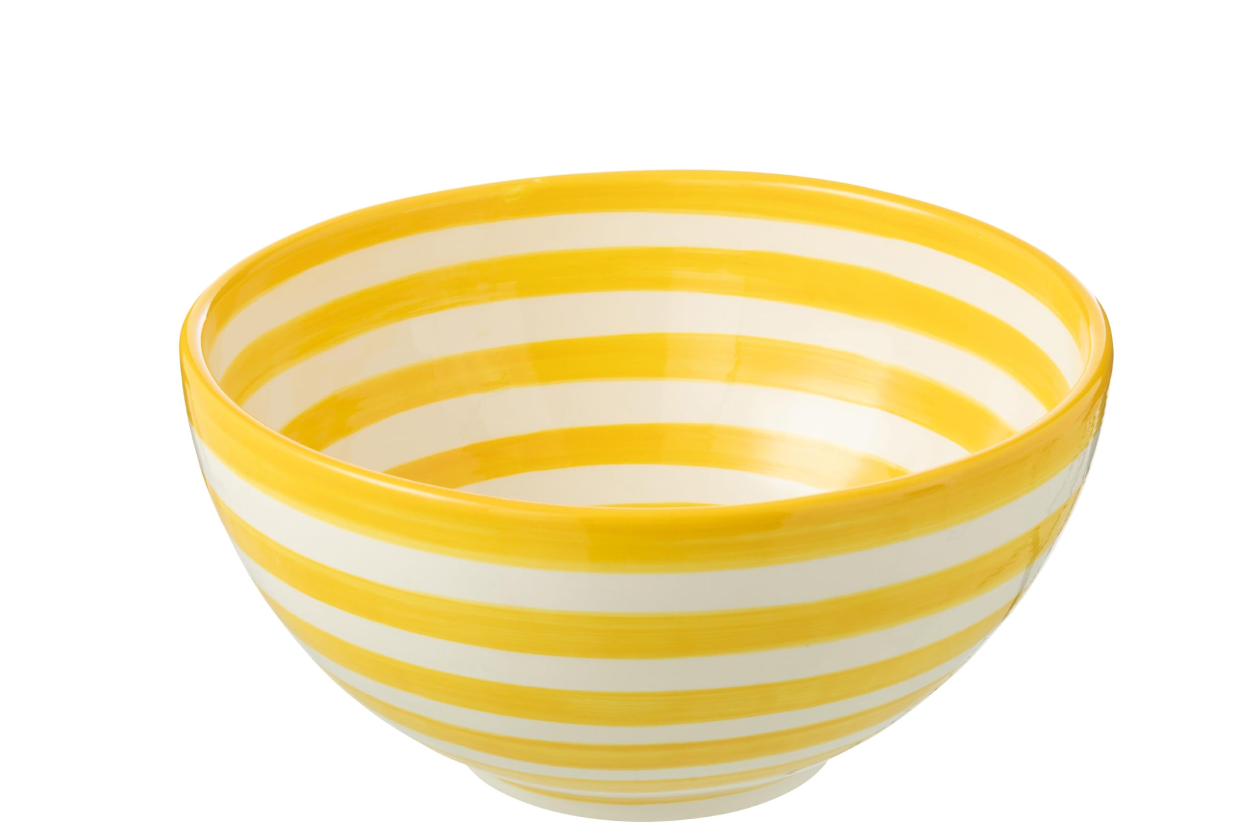 J-Line Schale Granada Stripes High – Keramik – Weiß/Gelb – Groß - Ø 28 cm