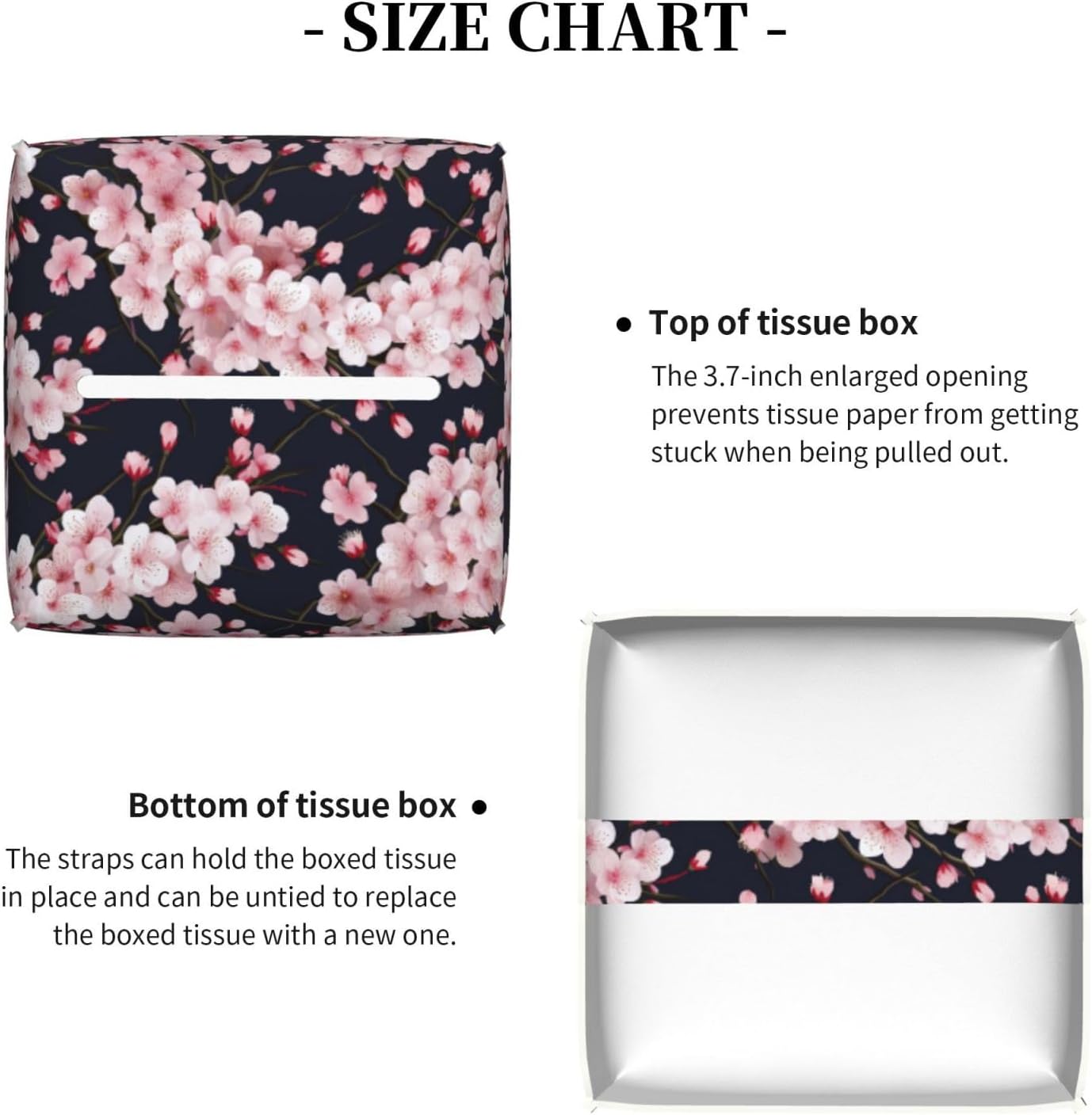 Square Tissue Box Cover Pink Cherry Blossom Japanese Cube Tissue Box Cover Pu Leather Tissue Box Holder for Office Kitchen Car Bathroom Facial Paper Organizer Dispenser Cover image 5