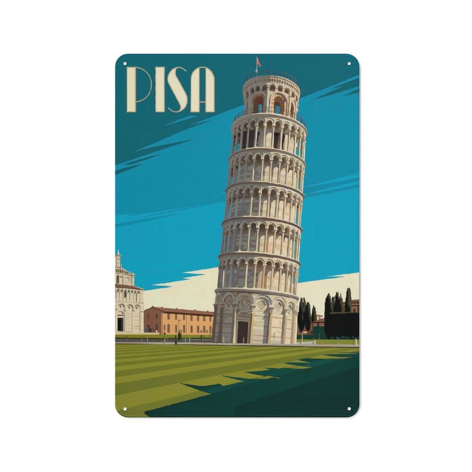 Junmoney Style-8 Leaning Tower Of Pisa Travel Decorative Metal Plaque 30X20cm, Shop Front Style Restaurant Wall Art For Coffee Bar, Small Shop Or Dining Room