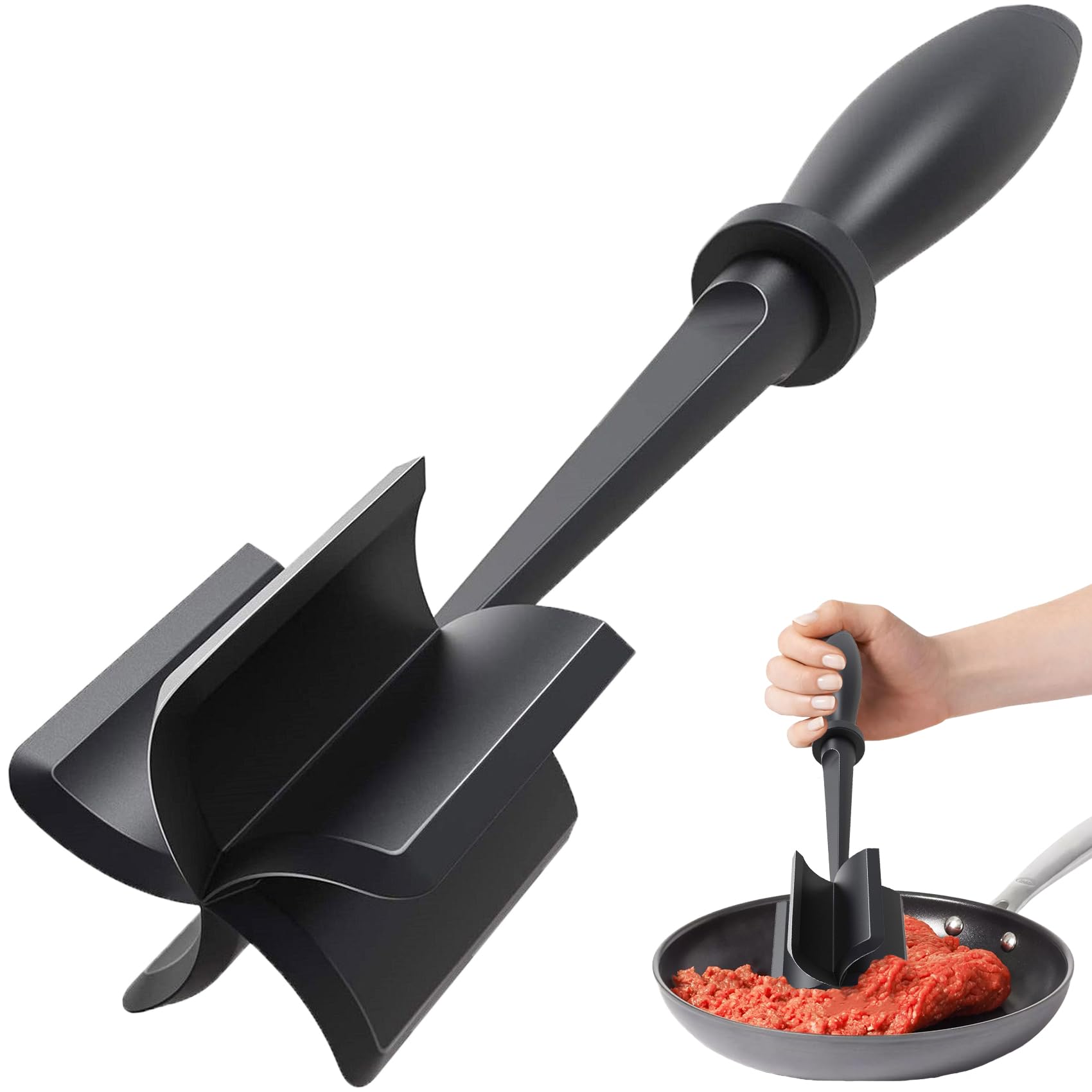 Meat Chopper, Heat Resistant Meat Masher for Ground Beef, 5 Curve Blade Hamburger Chopper Utensil, Multifunctional Nylon Potato Masher Ground Turkey