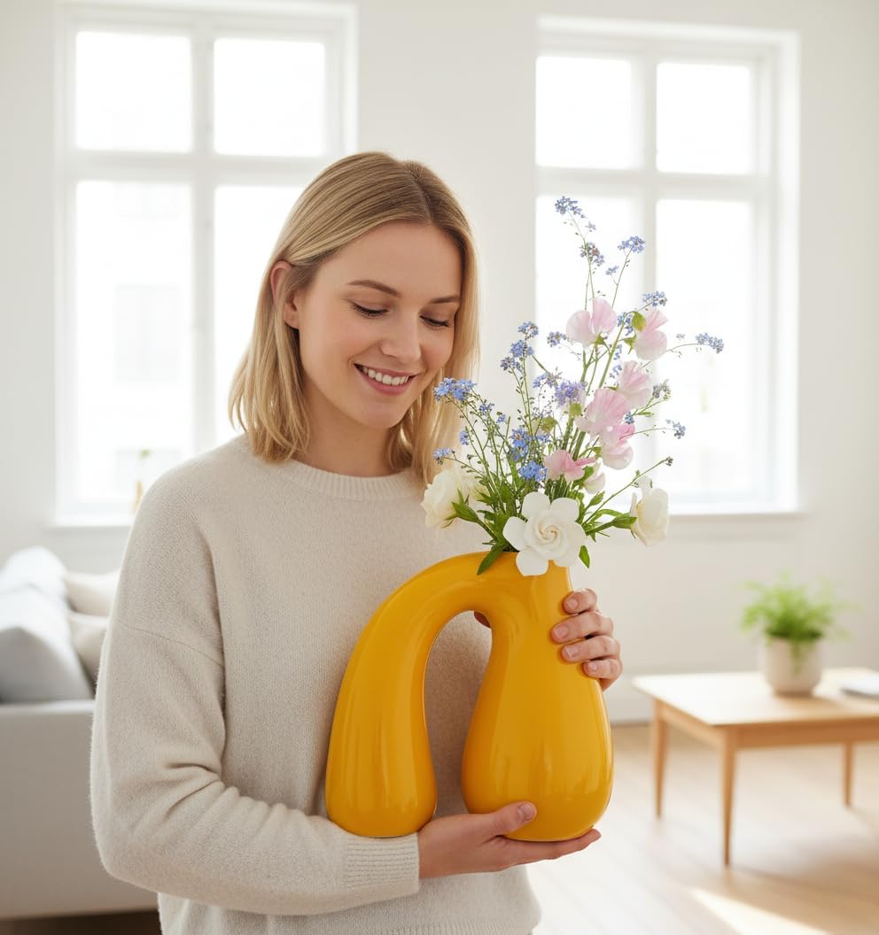Yellow Ceramic Decorative Pitcher Vase