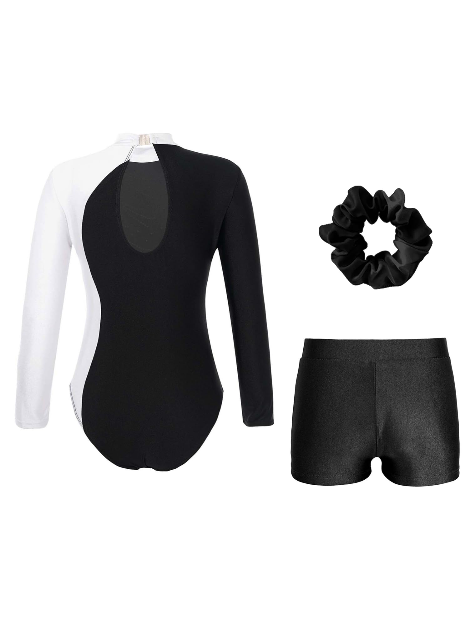 Alvivi Mädchen Turnanzug Glitzer Gymnastikanzug mit Kurze Hose Haarband Langarm Gymnastikbody Turntrikot Gymnastik Kleidung Tanzkostüm
