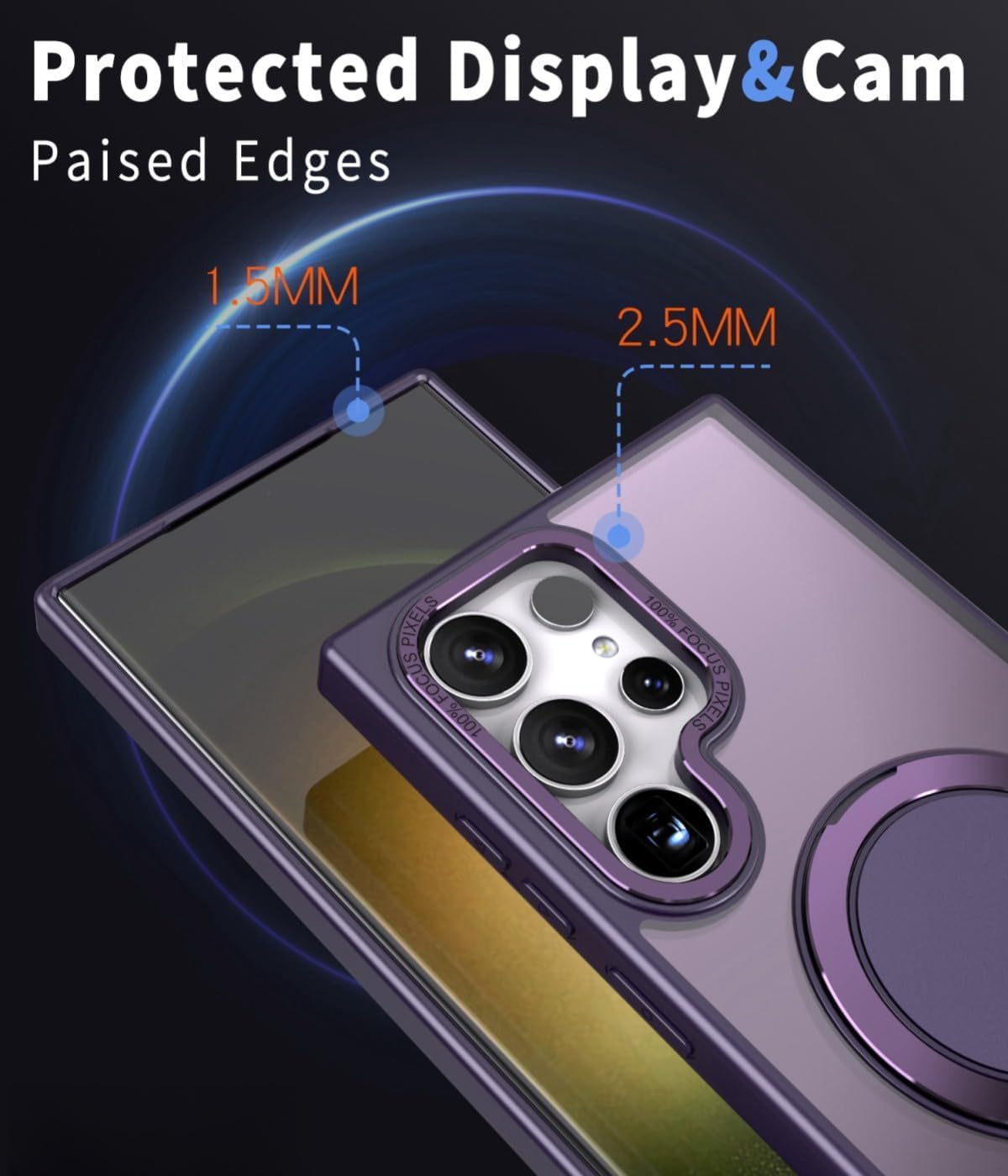 360 Rotatable Magnetic Stand for Samsung Galaxy S22 Ultra Case with Ring Kickstand, Compatible with Magsafe,Military Grade Shockproof Translucent Protective Case - 6.8 inch,Purple