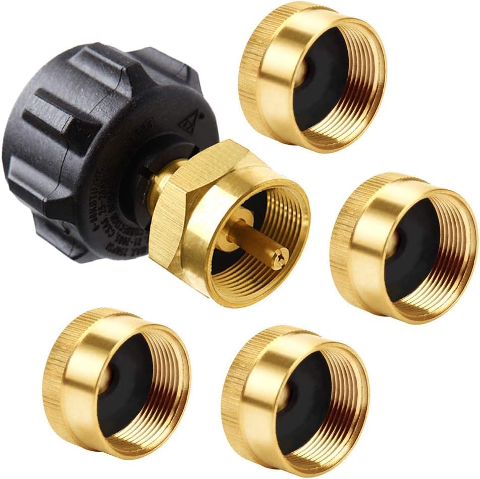 QCC1 Propane Refill Adapter with 4 Pack Solid Brass Refill 1 LB Propane Bottle Caps