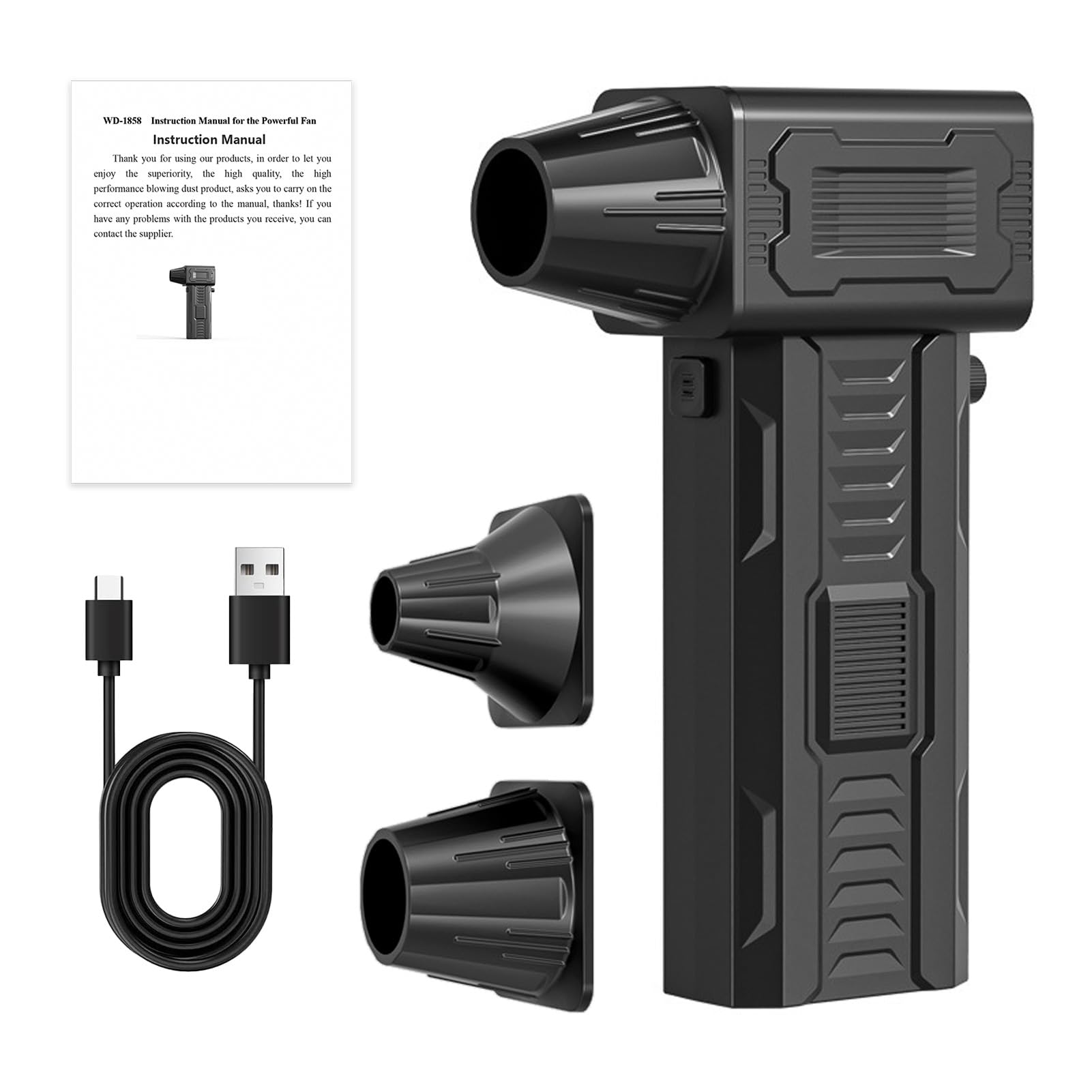 Portable Electric Air Duster, 140000 Rpm Brushless Motor with 2 Replaceable Nozzles for Keyboard, Car Exterior Cleaning, Wireless Turbo Fan-image-22