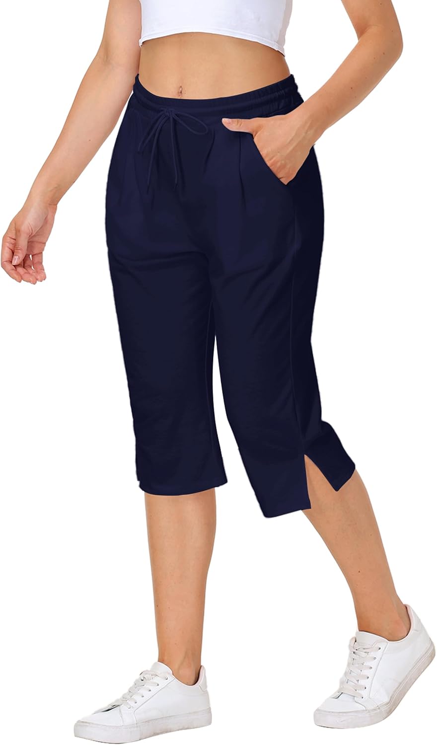 Women Yoga Capri Pants Comfy Drawstring Lounge Sweatpants with Side Pockets - Image 5