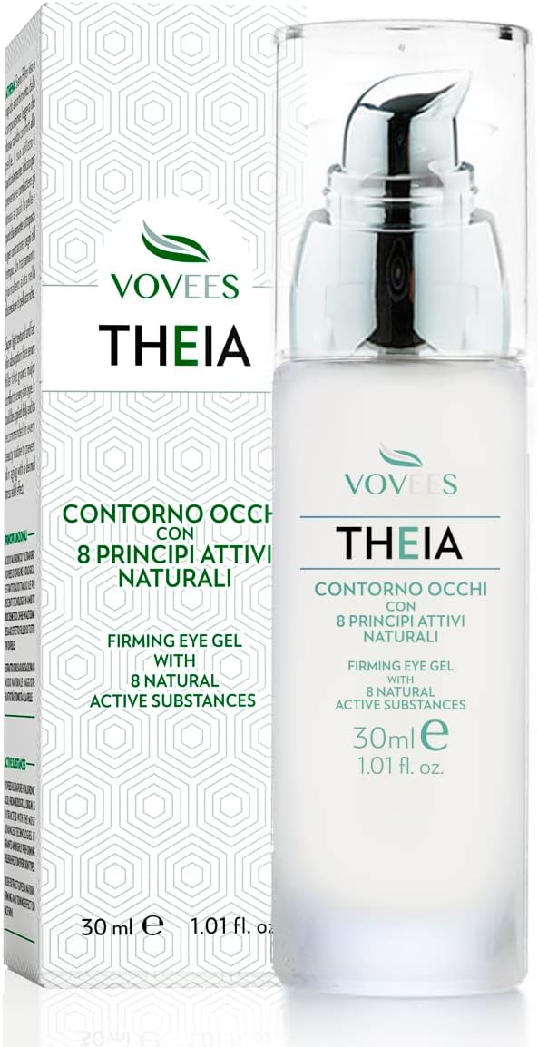 VOVEESTheia - Anti-Wrinkle Eye Gel | Organic Anti Age Hyaluronic Acid | 8 Vegan Ingredients | Toning Effect | Fast Absorption | Made in Italy, 30ml, Glass