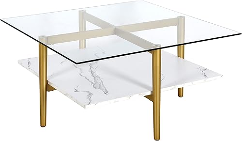 Miniatura 98 de Otto - Mesa de centro redonda de 36 pulgadas de ancho con estante MDF en latón/laca blanca Latón/blanco.,Oro/Nog,Bronce ennegrecido/mármol