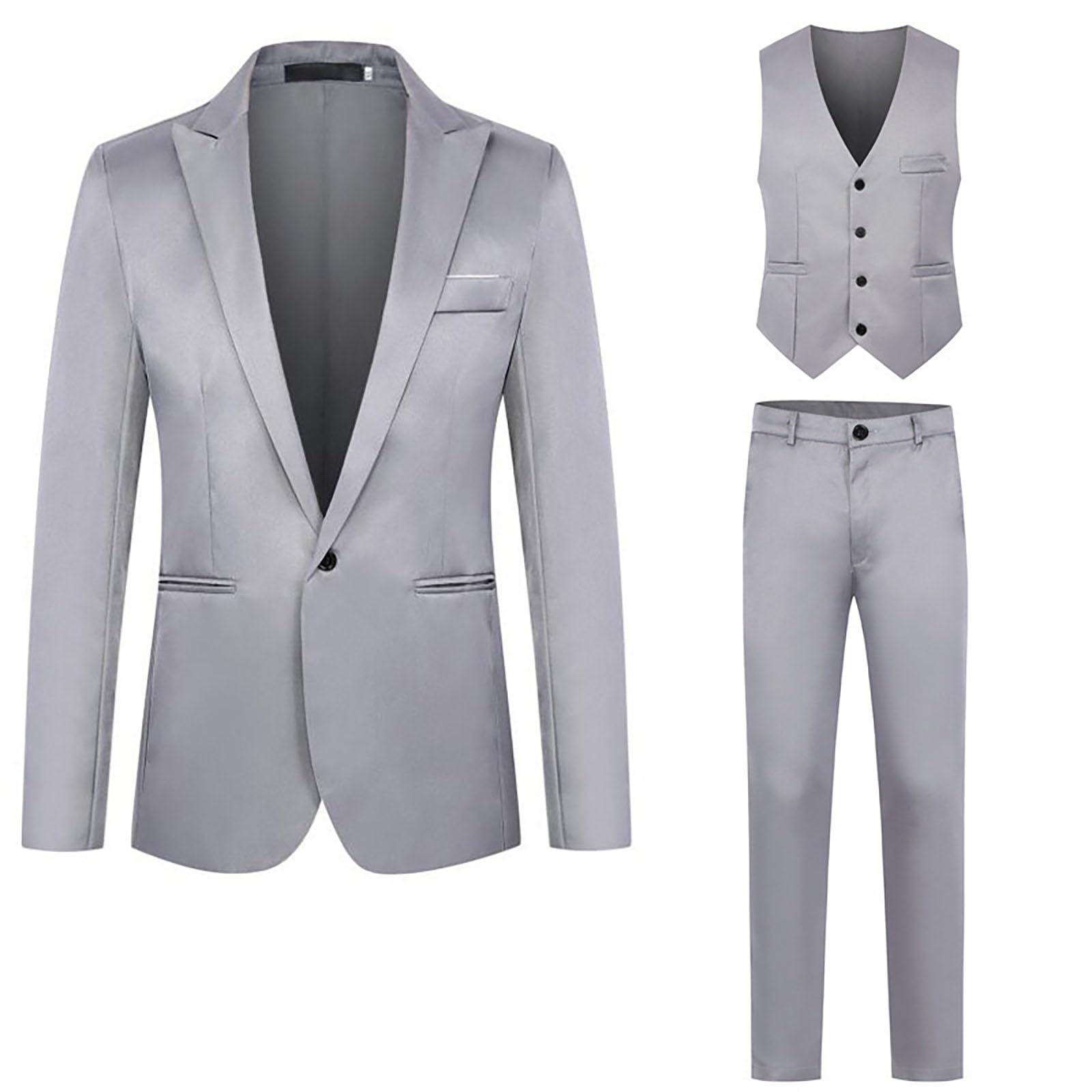 Hommes Robes 3 Pièces Costume Cérémonie Smoking Blazer Pantalon Gilet avec Un Bouton Couleur Unie Affaires Élégant Complet Pour Hommes Slim Fit Cérémonie Robe De Mariée Business Casual Dîner Robes De
