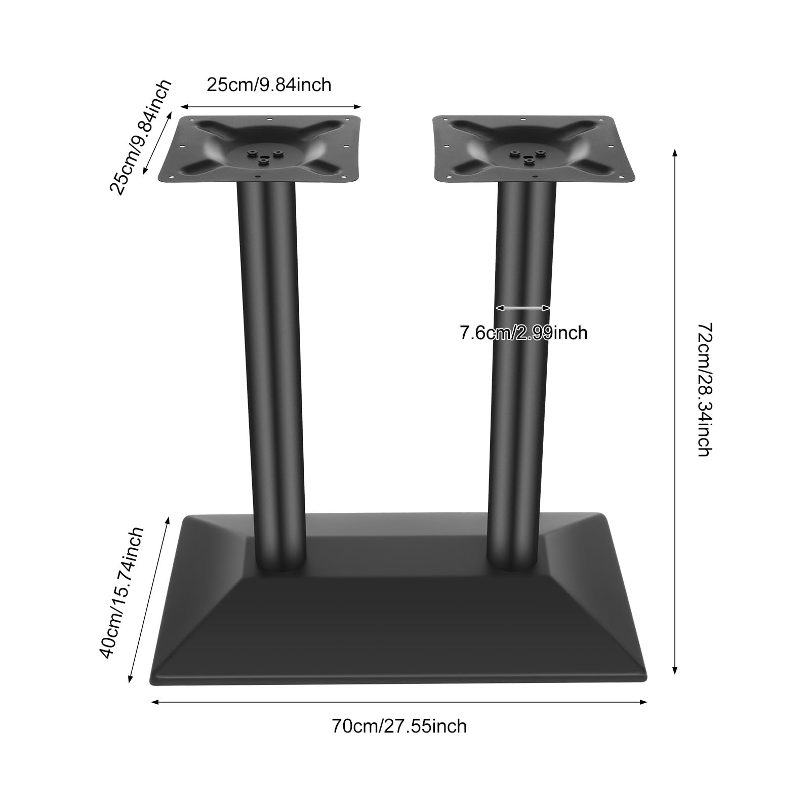 Marco de mesa doble, 72 cm, acero, compatible con gastro, con 4 tornillos de nivelación, revestimiento de polvo negro (base de 70 x 40 cm), para restaurantes, oficinas, hogares