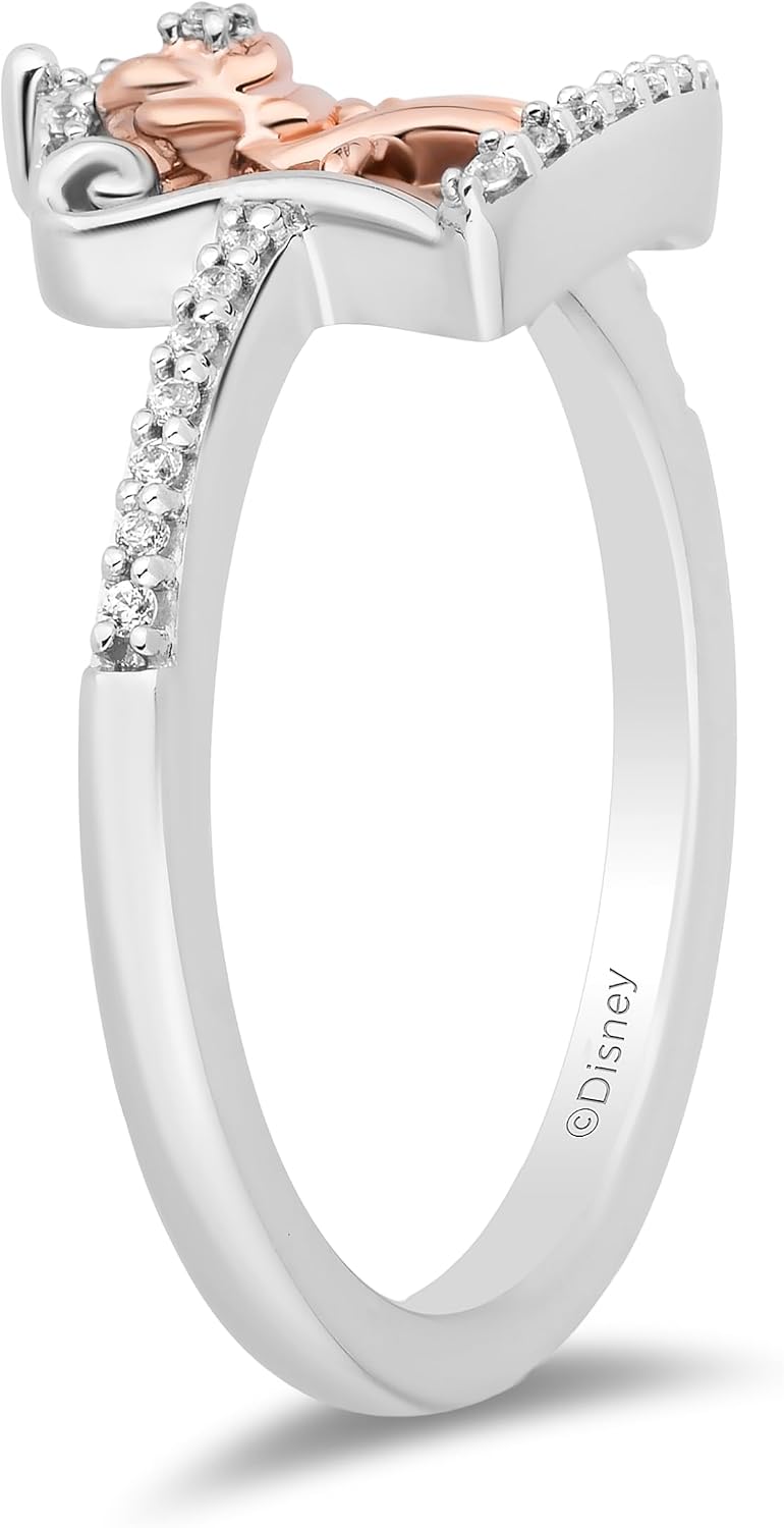 Jewelili Enchanted Disney Fine Jewelry 14K Rose Gold over Sterling Silver with 1/10 CTTW Diamonds Belle Ring