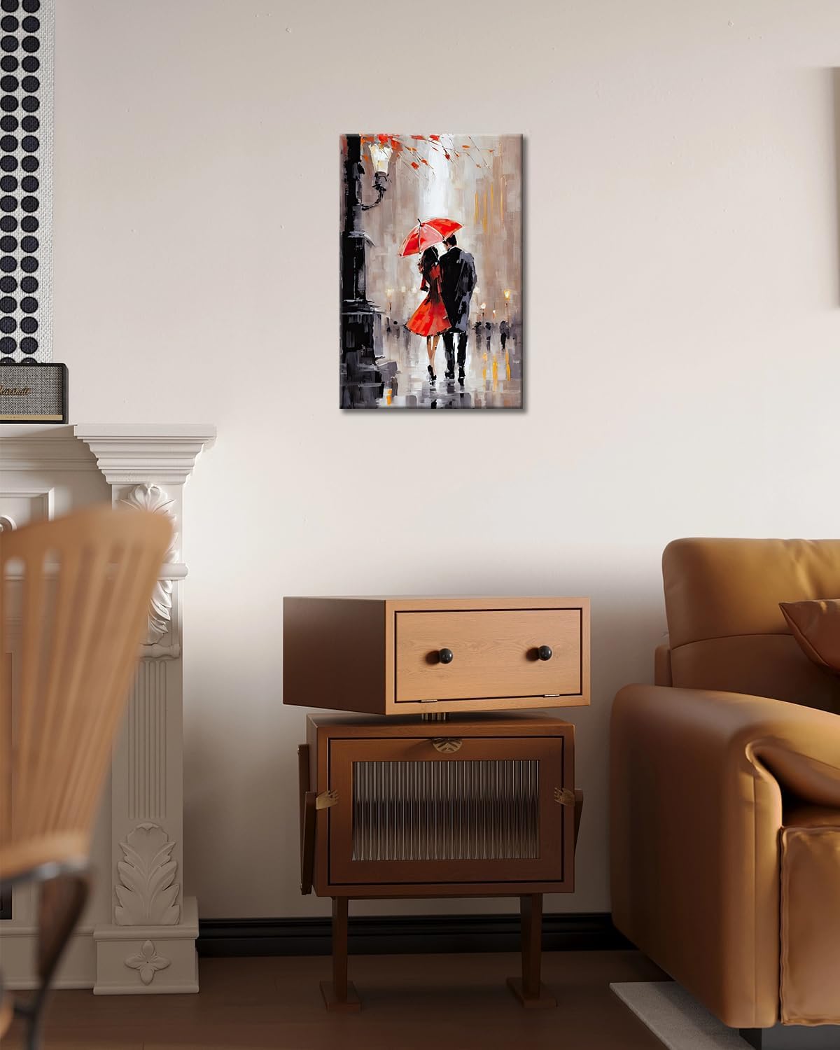 GLOKAKA Romantic Wall Art Modern Romantic Couple Walking in Street Wall Art City View Landscape Contemporary Oil Painting on Canvas Artwork for Bedroom Living Room Office Decor