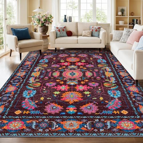 8x10 Area Rugs Living Room Washable Non Slip Low Pile Oushak Vint...