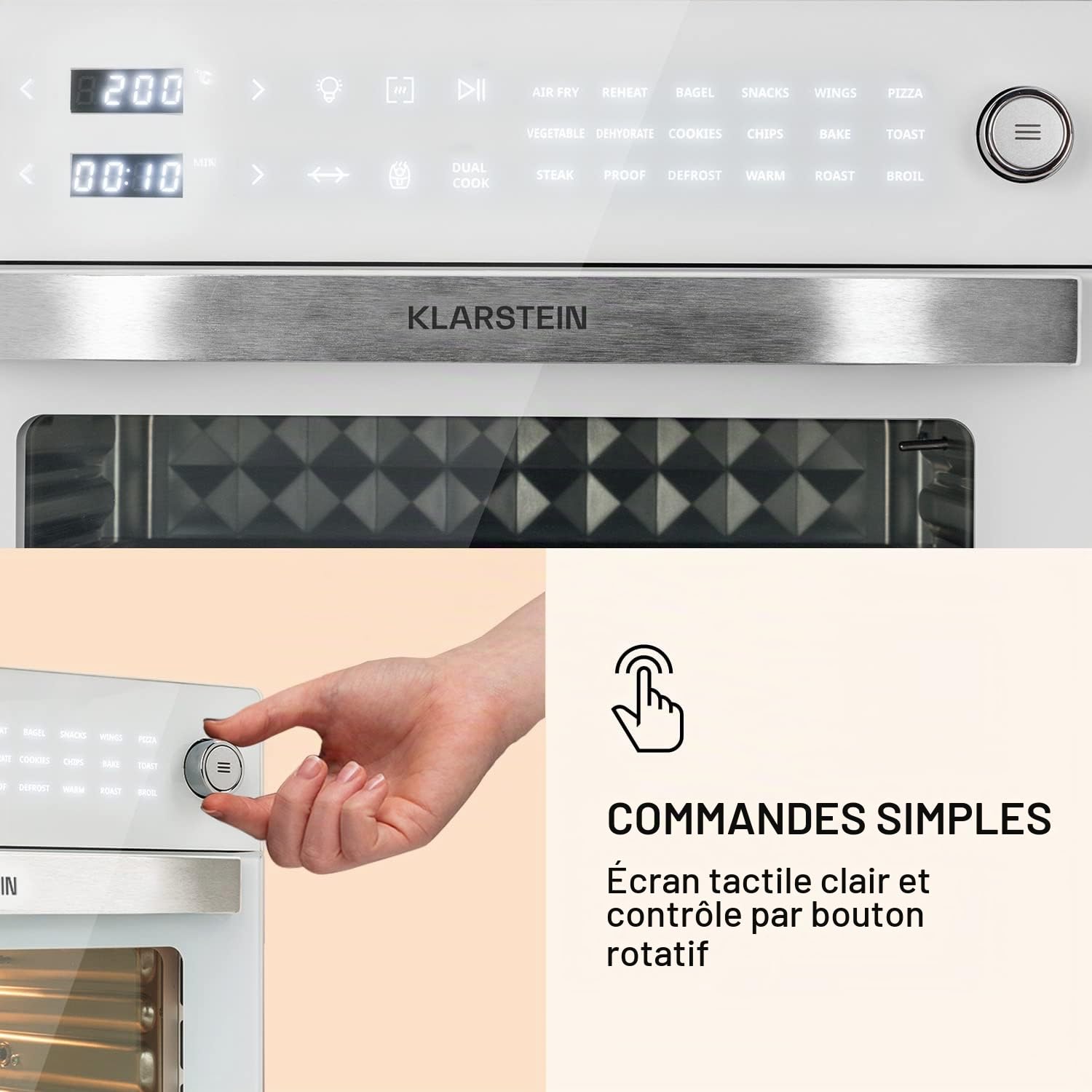 Klarstein Vigor Air Friteuse à air chaud XXL, Airfryer de 1800 W, friteuse à air chaud 30 litres, 18 programmes, chaleur de voûte et de sole, blanc