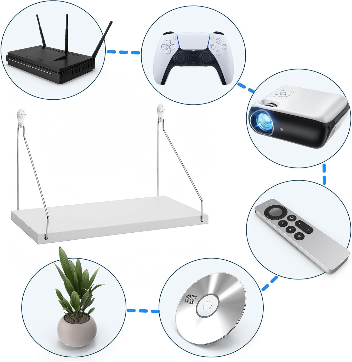 Projector Shelf for Wall No Drilling, 15.75" x 7.87" Wooden Shelf Holds Up to 33 lb, Perfect for Projector, Xbox, PS5, DVD Player, Under TV Floating Shelf