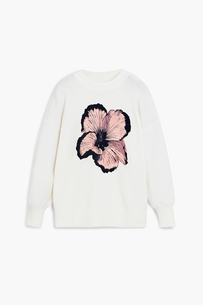 Desigual Women's Contrast Flower Sweater White at Amazon Women's