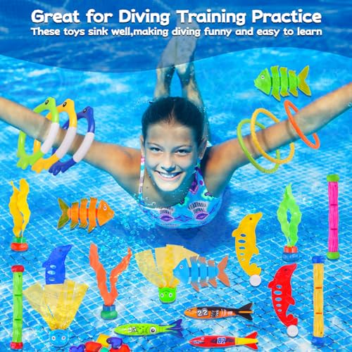 MGparty 35 Pcs Diving Pool Toys for Kids Summer Water Pool Games Swimming Toys with Storage Bag for Boys Girls Toddlers Ages 3-12