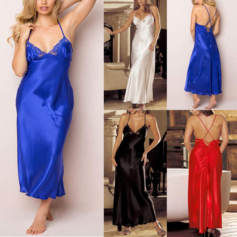 Lenceria Sexy Mujer Correas Sujetador y Panty Conjunto Ropa Interior AtractivaSeñoras de Las Mujeres Lencería Sexy sin Costuras Ropa Interior de Encaje Falda de Dormir Satén Encaje-Rojo__M