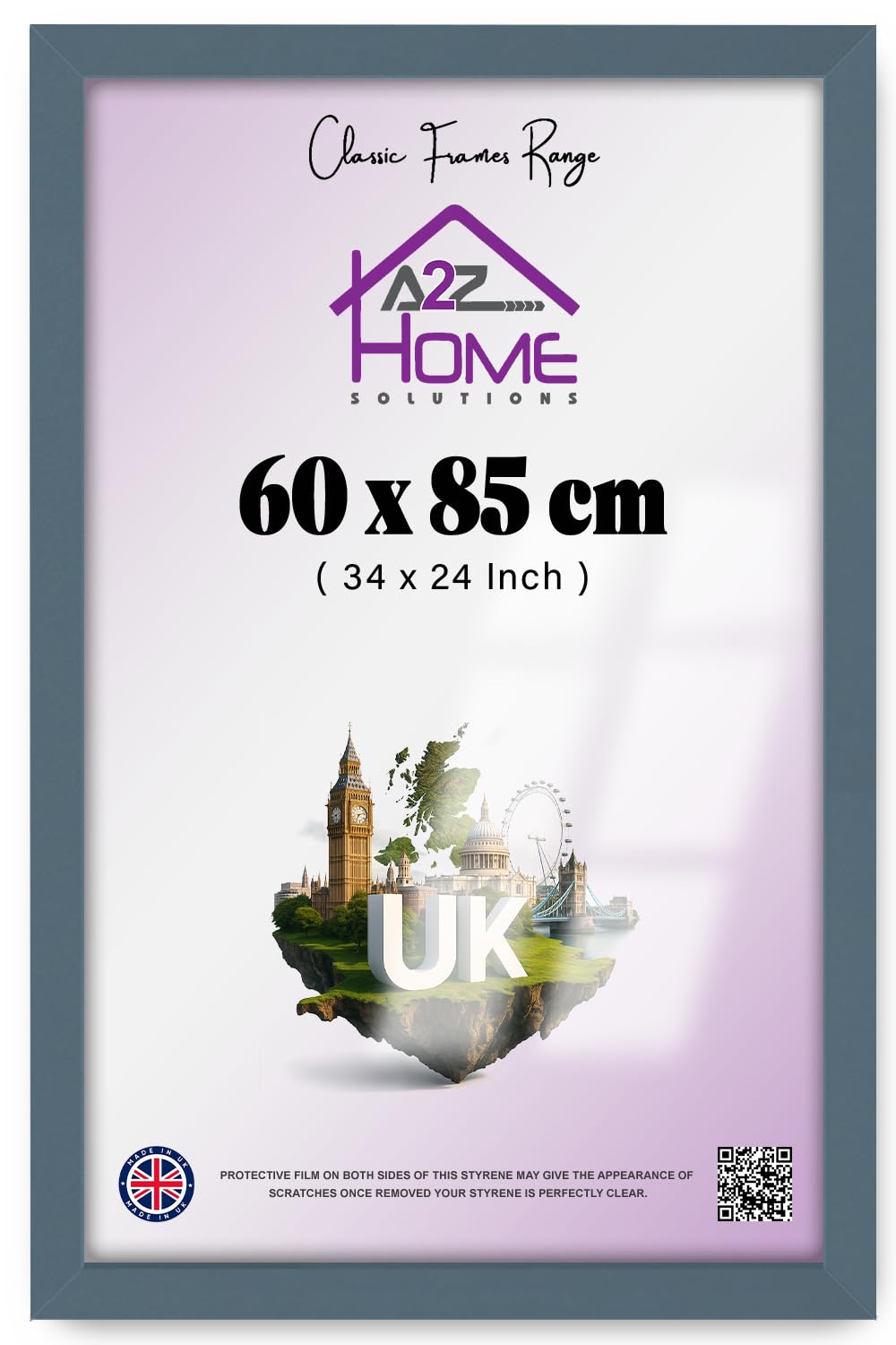 A2Z Home Solutions — Elegant Rectangle Poster Picture (60 X 85 CM) With Solid Engineered Wood Finish | Includes Hanging Hooks, Mounting Hardware — Both Portrait — Landscape Display, Dark Grey
