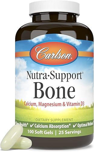 Miniatura 5 de Carlson - Nutra-Support Hueso, calcio, magnesio y vitamina D3, salud ósea, absorción de calcio y bienestar óptimo, 100 cápsulas blandas