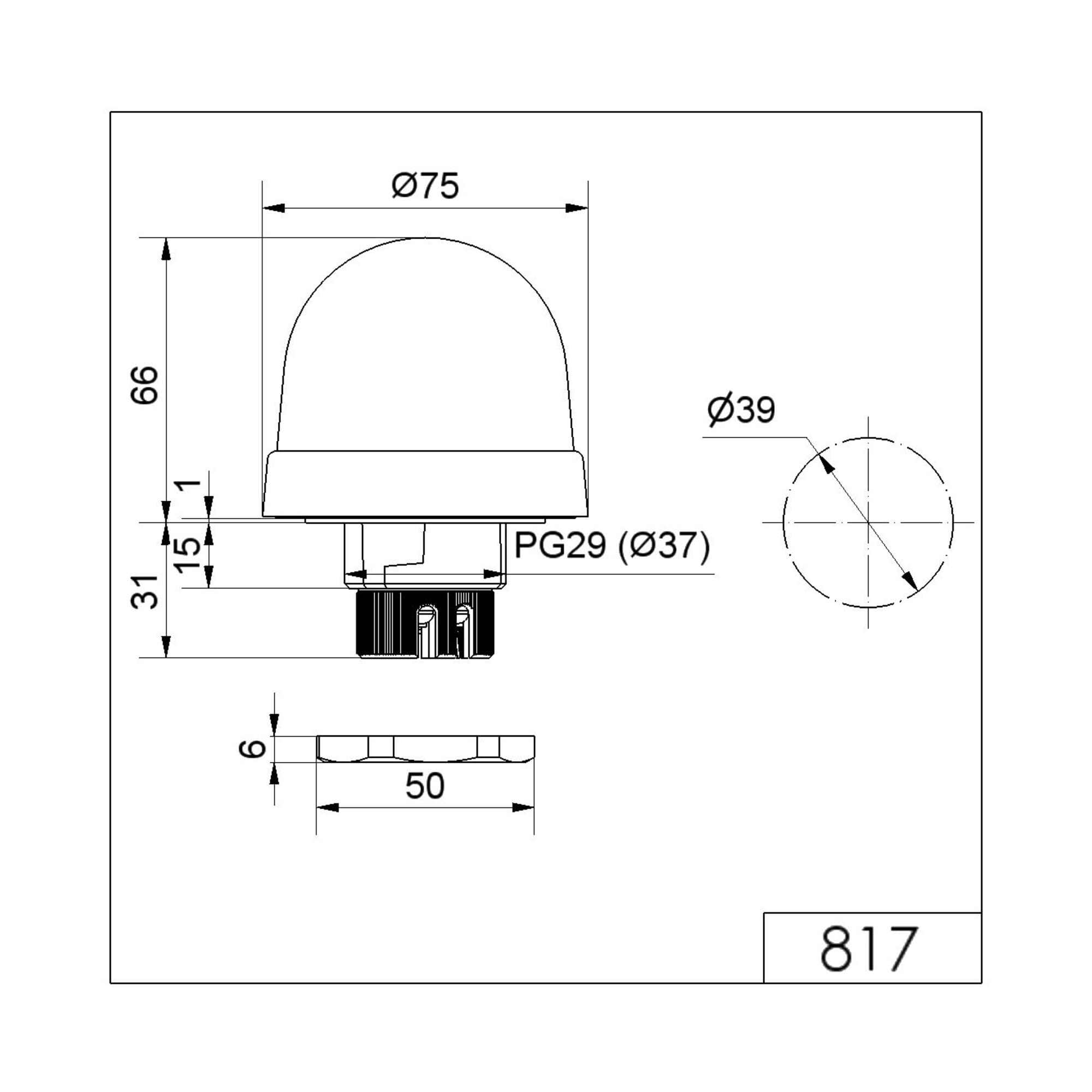 Werma EM 817 Xenon Blinkend Signalleuchte Rot, 230 V ac, Ø 75mm x 97mm