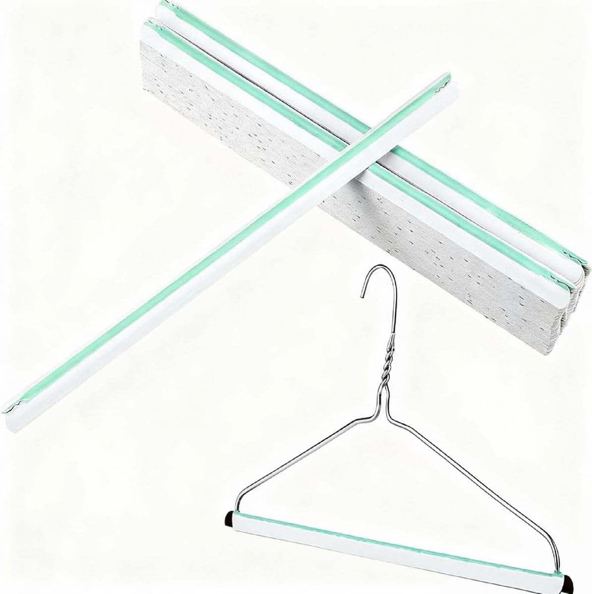Paquete de 100 de papel de 17 pulgadas Protectores de soporte de pantalones Cartón de tintorería con tira antideslizante azul para ropa, pantalones de metal Perchas de abrigo Adaptador de ropa Almacenamiento de viaje (sin perchas)
