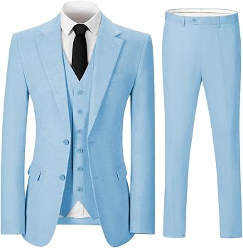 Mens 3 Piece Dress Suit Two Button Retro Linen Men Suit Beach Prom Wedding Men Tuxedo Suit Set