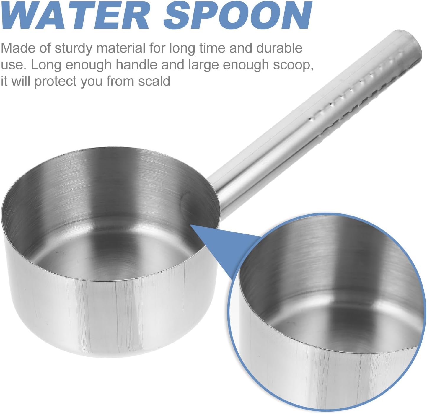 GARVALON Stainless Steel Thickened Flat-base Water Ladle 3lb Kitchen Cooking Scoop Long Handle Soup Spoon for Home and Restaurant Use