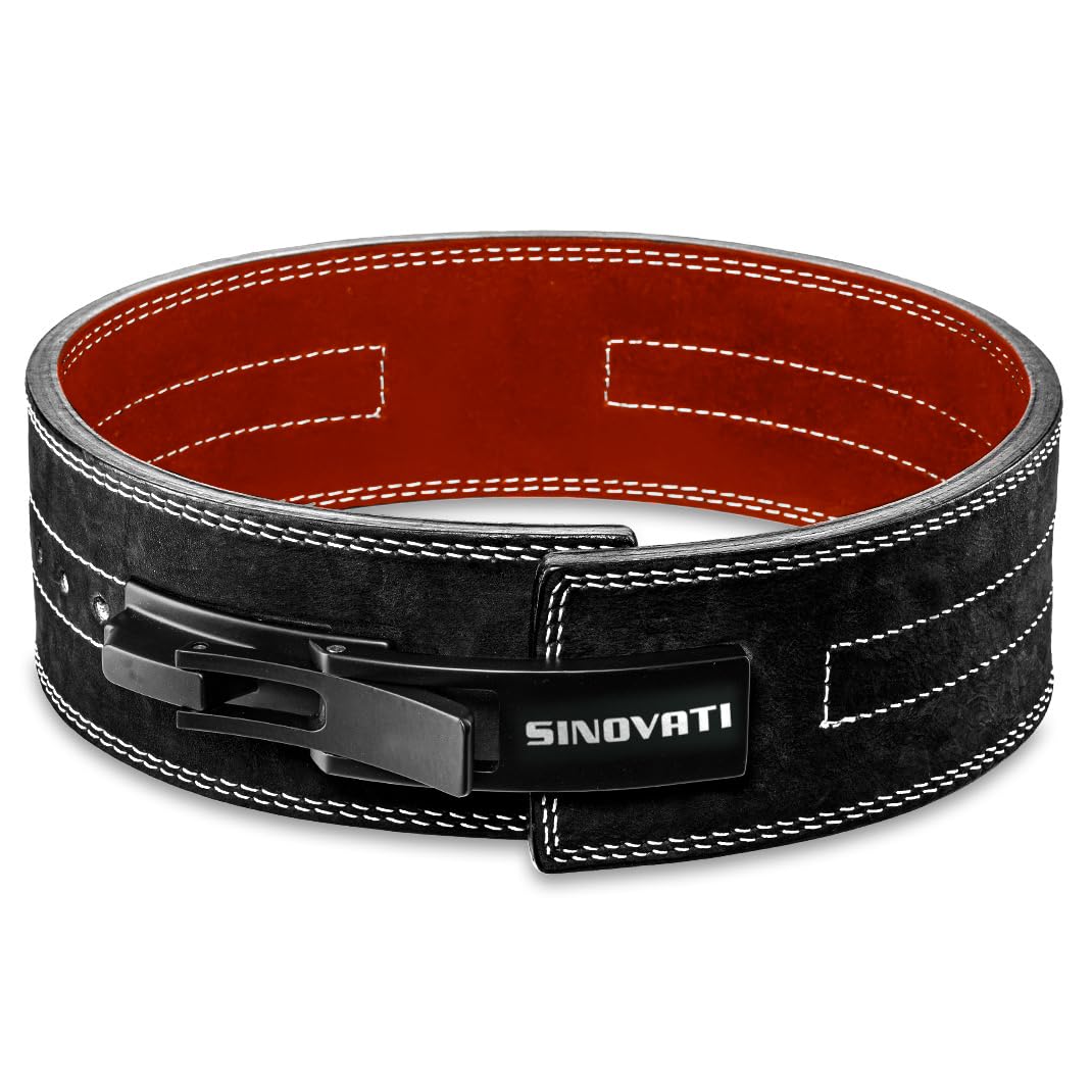 Professional Weightlifting Belt Made of Cowhide Leather with Buckle, Weightlifting Lever Belt for Fitness, Powerlifting, Strength Training, Bodybuilding, with 10cm width, Women and Men, Black nubuck S — image 1