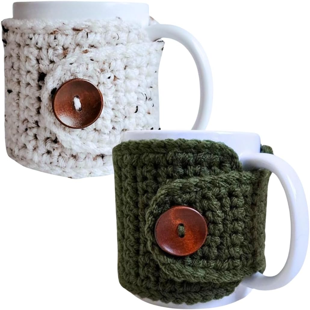 Olive and Oatmeal Coffee Mug Cozy Sleeves, Tea Cozy Wraps, Covers for 11-Ounce Cups