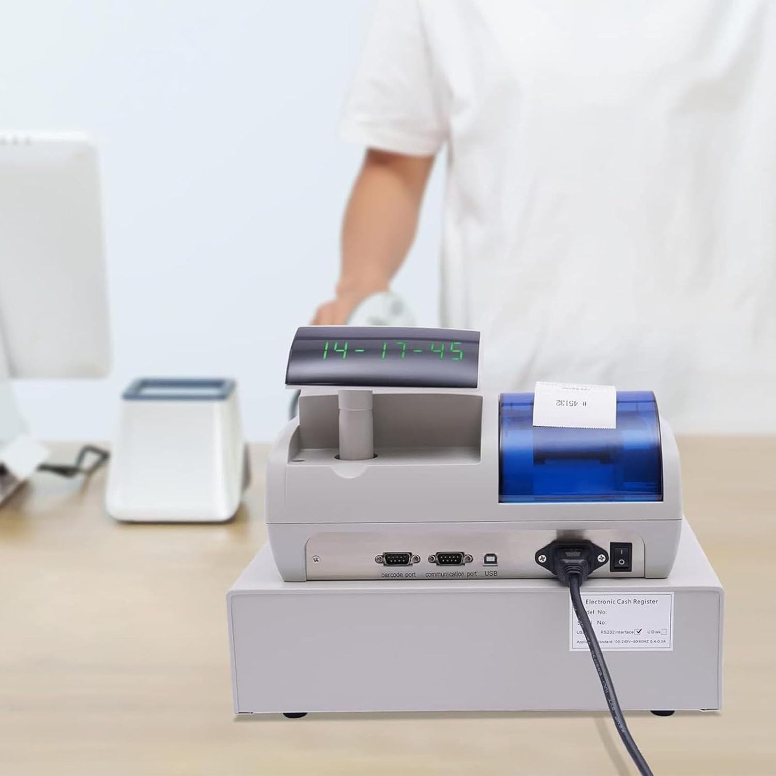 Caja registradora electrónica, Caja registradora con Tablero de conteo de Monedas,comprobador de Billetes, multipuerto de Mano, Comercio,White-US