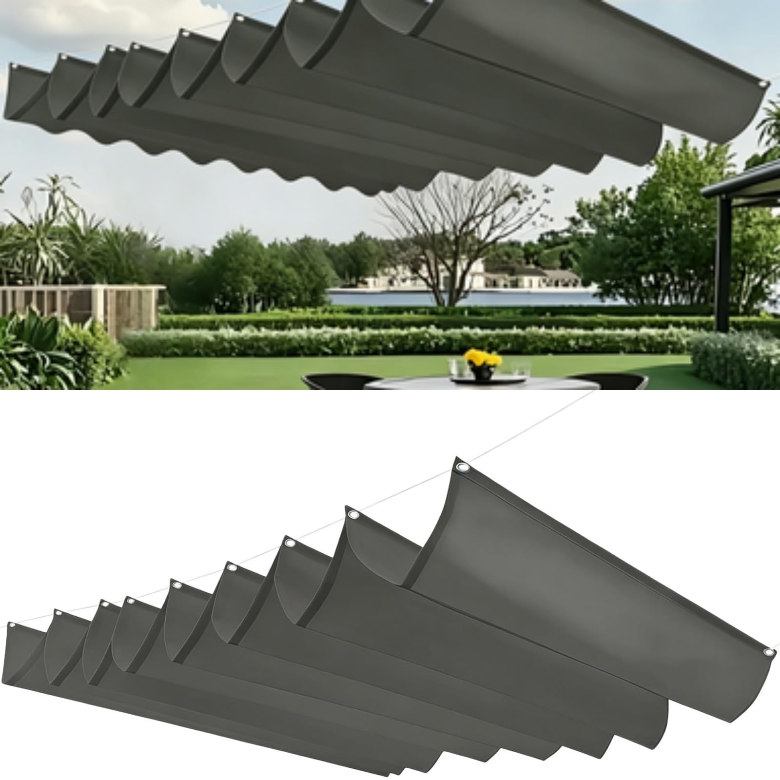 Markiza Przeciwsłoneczna 150 x 220 cm Regulowany Na Zamówienie Żagiel Przeciwsłoneczny Do Pergoli Z Oczkami I Sznurkiem Do Ogrodu Zewnętrznego, Patio, Trawnika, Jasny szary