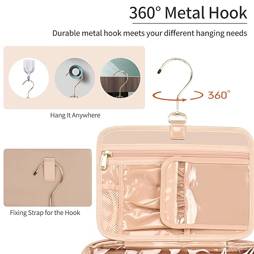 Miniatura 3 de CUBETASTIC Neceser de viaje colgante, bolsa de maquillaje portátil de viaje con asa, bolsa organizadora de cosméticos de nailon impermeable con