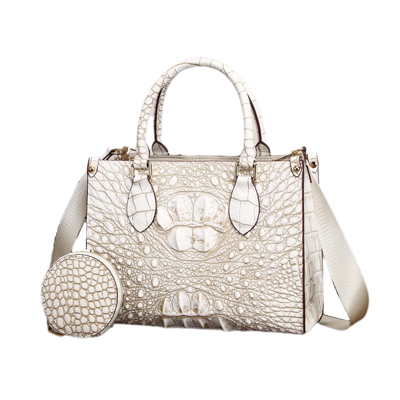 Sac à main en cuir véritable pour femme avec motif imprimé crocodile authentique de couleur noire