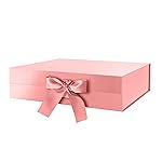 GREEN BEAN Large Gift Box with Lid for Presents 13x9.7x3.4 Inches, Gift Box Rose Gold Magnetic with Ribbon, Bridesmaid Proposal Box Luxury (Glossy Rose Gold)