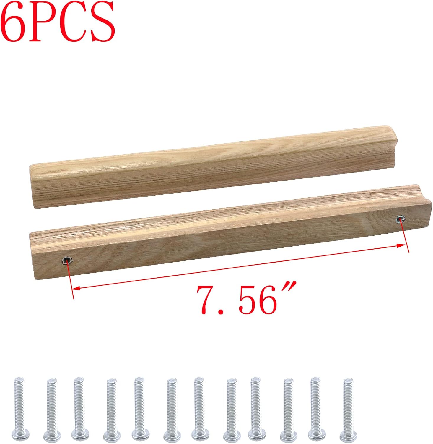MY MIRONEY 6Pcs Solid Wood Finished Drawer Pulls Ash Wood Cabinet Handles Hardware Furniture Dresser Wardrobe Handles Pulls with Screws, 7.56" Hole Centers