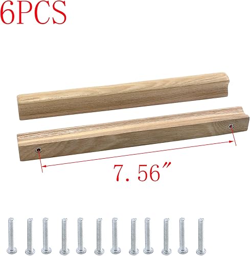 Miniatura 3 de MY MIRONEY 6 tiradores de cajón con acabado de madera maciza, manijas de gabinete de madera de fresno, herrajes para muebles, vestidor, tiradores