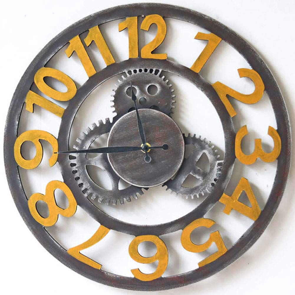 Orologio da parete a pendolo, silenzioso, con scheletro, quadrante aperto, analogico, numeri arabi, orologio da parete meccanico rotondo in MDF 40x40 cm