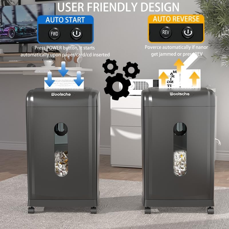 Heavy Duty Paper Shredder & Cross-Cut Document Shredder - 19-Sheet Capacity for Paper/Credit Cards, Quiet Operation with 7.93 Gal Pullout Bin & Casters for Home Office Use