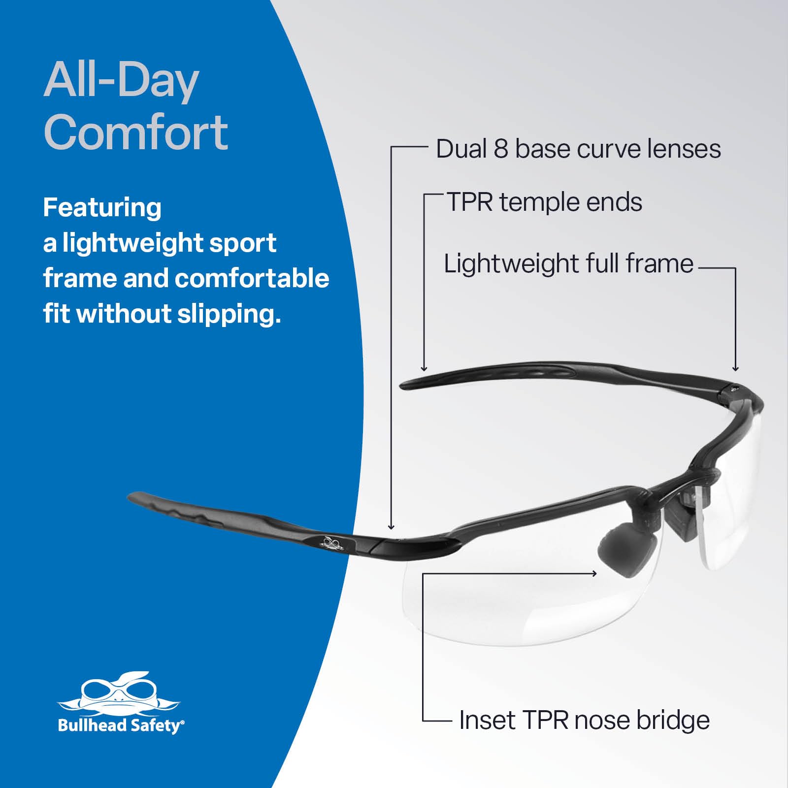 Bullhead Safety Eyewear BH106120 Swordfish Paire de lunettes de lecture Monture noir mat Verres transparents Dioptrie 2.0