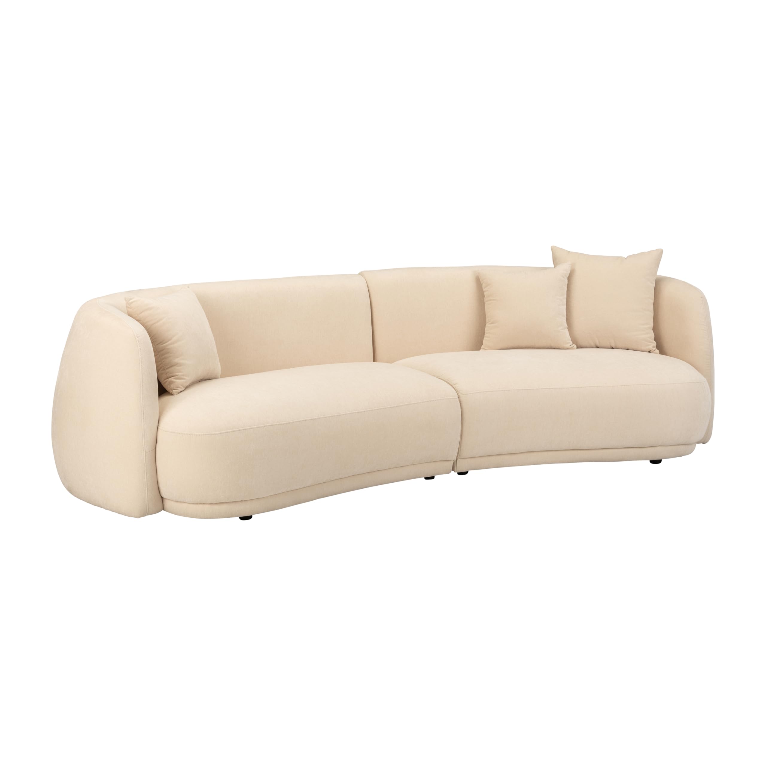 Sofá curvo de lujo de 5 asientos de 117 pulgadas, sofá marfil/beige, marco de madera y tela cómoda, asientos profundos anchos de gran tamaño, modular moderno minimalista de mediados de 5