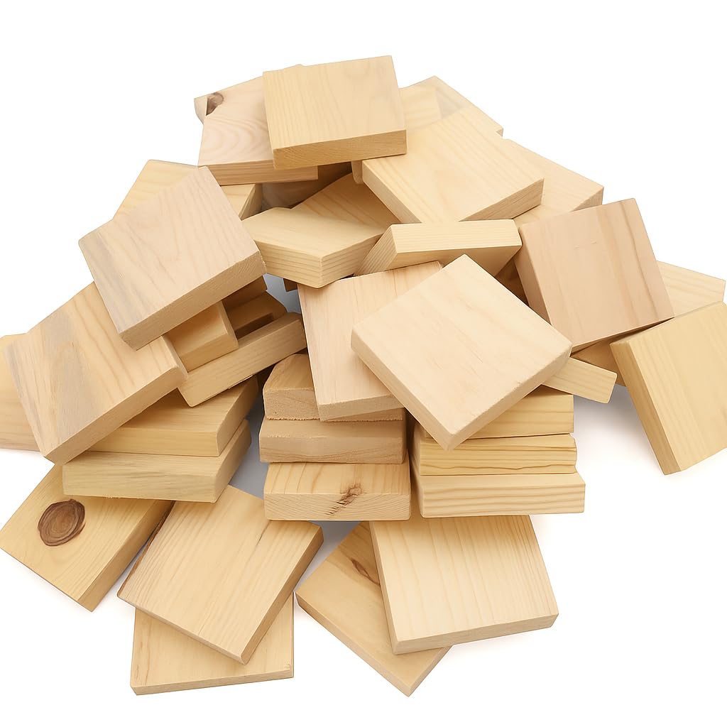 Unfinished Wood Blocks for Crafts, 3.5 X 3.5 Inch Pine Wood Board Wooden Square Blocks Craft Panels for Art and Crafts, Engraving, Painting, DIY Projects, Chip Carving Pack of 12