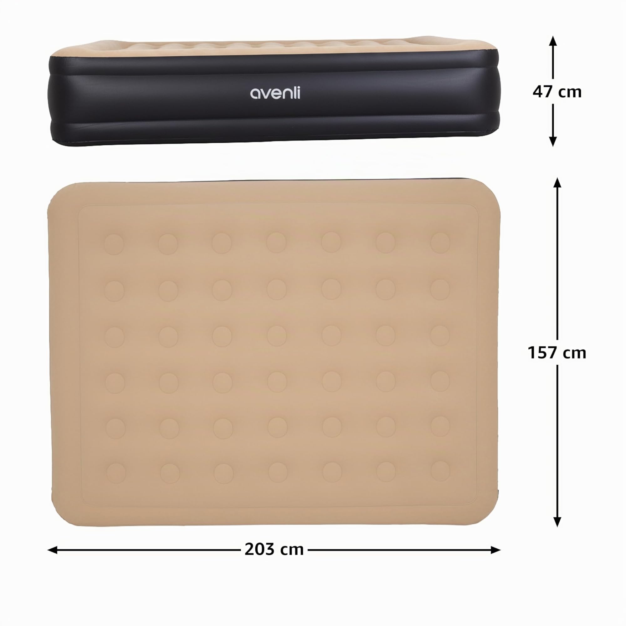AVENLI Colchón Hinchable Autohinchable Matrimonio 203x157x47 cm, Cama Hinchable Doble 2 Personas con Bomba Eléctrica Integrada hasta 300 kg, Camping y Cama Supletoria, Coil-Beam, Beige