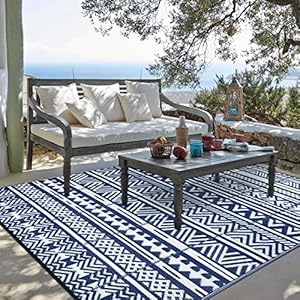 Enyhom Omkeerbaar buitentapijt, 150 x 240 cm, blauw, duurzaam kunststof, outdoor, tuintapijt, grote vloermat en geweven vloerkleden, plastic strotapijt, terrastapijten, RV campingtapijt