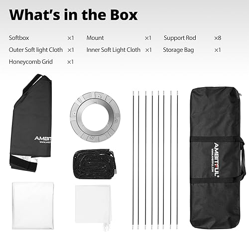 Miniatura 9 de AMBITFUL FW95 caja de luz Bowens con rejilla de panal octágono de 37 pulgadas, con rejilla de panal + bolsa de transporte, para lámpara de montaje