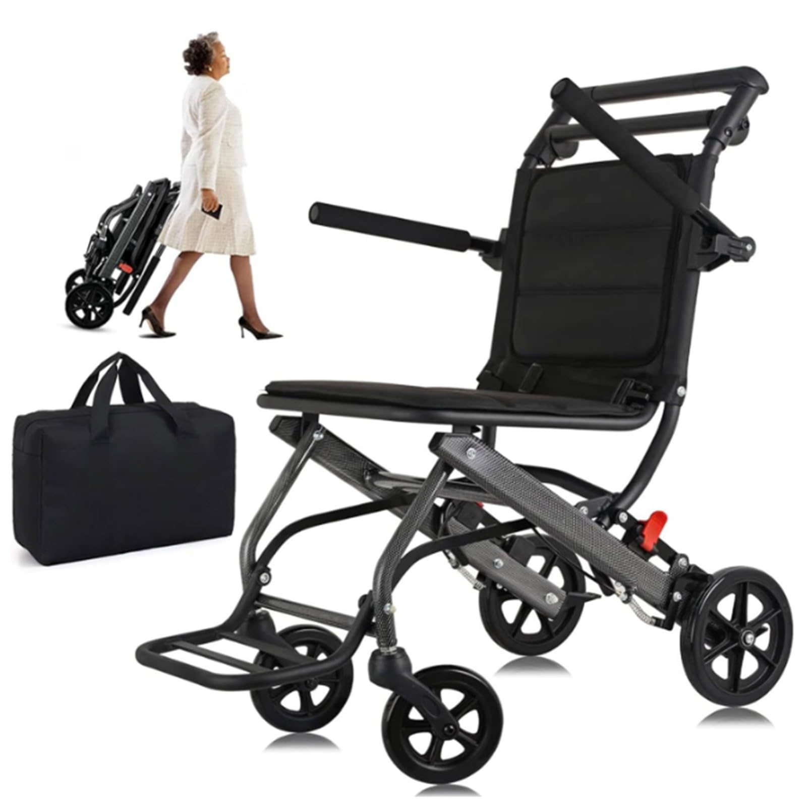 Sedia A Rotelle Ultra Leggera, Portatile, Pieghevole, Pesa Solo 7 kg, Sedia A Rotelle Leggera da Viaggio, Supporto 100 kg, Sedia A Rotelle in Alluminio per Adulti E Anziani