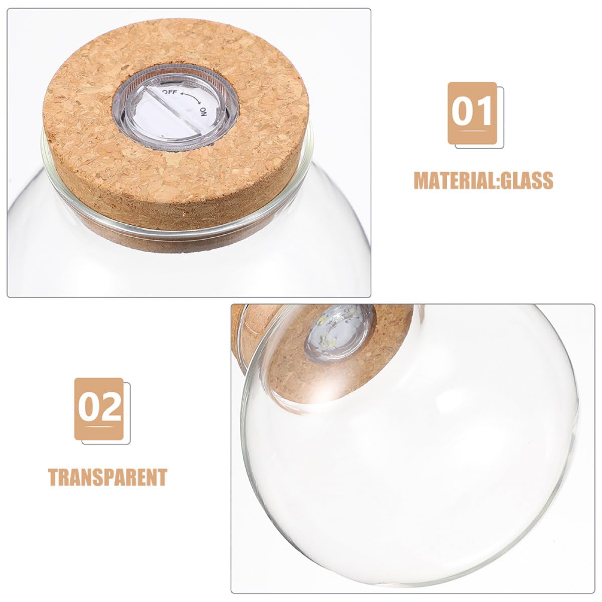 ifundom Vaso Idroponico in Vetro 15Cmx16Cm Luce LED e Coperchio in Sughero, Contenitore Decorativo da Tavolo per Piante Aeree in Ufficio e Casa