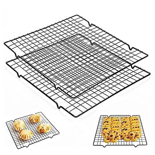 Rejilla para enfriar pasteles para hornear Herramientas para hornear Rejilla para enfriar pan Negro Antiadherente Red de secado en frío Red de secado de galletas Red de barbacoa 2 piezas