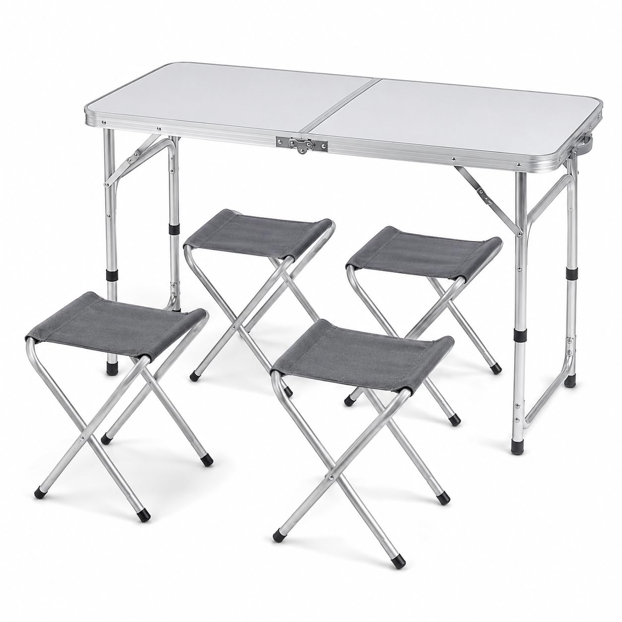 Generico Tavolo Campeggio Pieghevole con 4 Sgabelli Inclusi, Set Tavolino Pic Nic in Alluminio 120x60x70 cm, Tavolo Portatile Richiudibile per Mare Giardino Campeggio e Outdoor